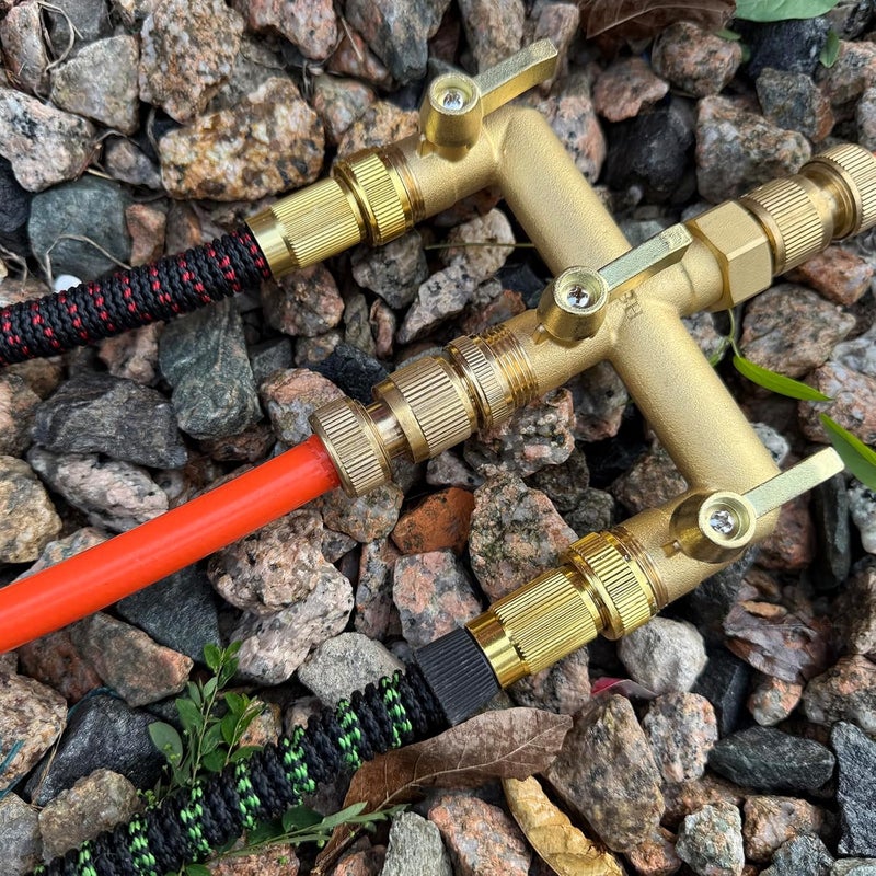 EBH Brass Garden Hose Splitter, 3 Way High Flow Outdoor Faucet Splitter,Full Flow 3-Way Brass Heavy Duty Hose Splitter With 3 Long Metal Handle and Individual On/Off Valve。 - Image 4